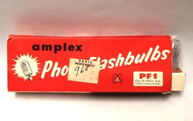 Bombillas de flash fotográfico vintage AMPLEX PF1 clase M 8 piezas nuevo de lote antiguo PIO
