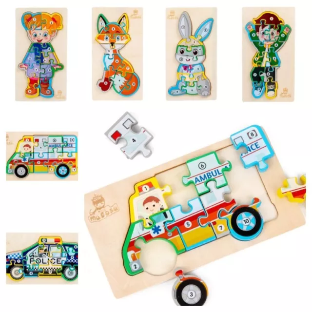 Police Car Animal Cognitive Jigsaw Boy Montessori Wooden Puzzles   Preschool