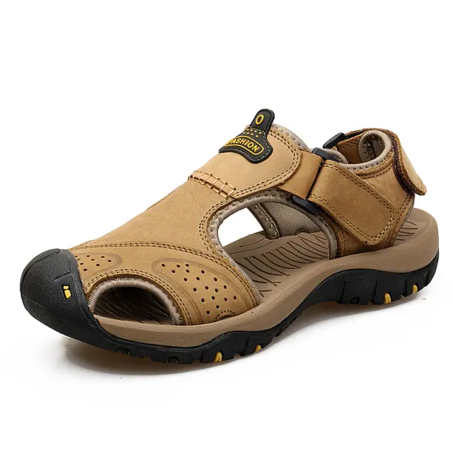 Men's Flat Faux Leather Openwork Breathable Outdoor Beach Casual Sandals