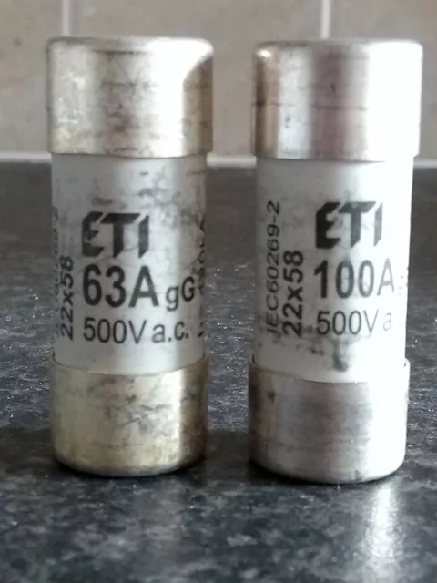 ETI 63A & 100A gG Ceramic Cartridge Fuse 500V AC 120kA 22x58