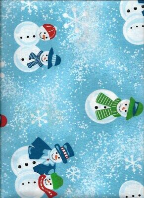 New Winter Snowmen All Dressed Up on Blue 100% Cotton Fabric by the Yard