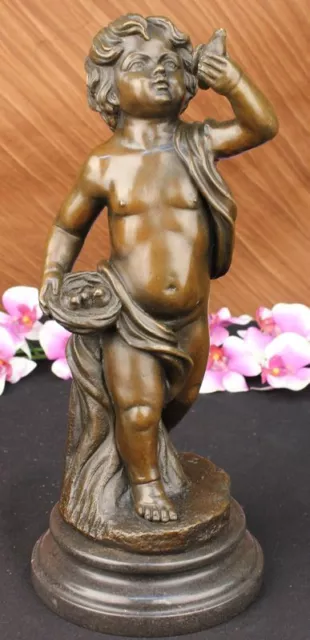 Semi Nude Cherub Boy Bronze Statue Sculpture French Art by Moreau on Marble Base