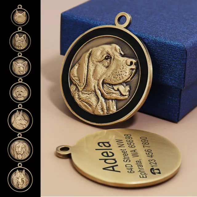 Customized 3D Brass Dog Tags Personalized Pet Puppy ID Name Number Engraved Free