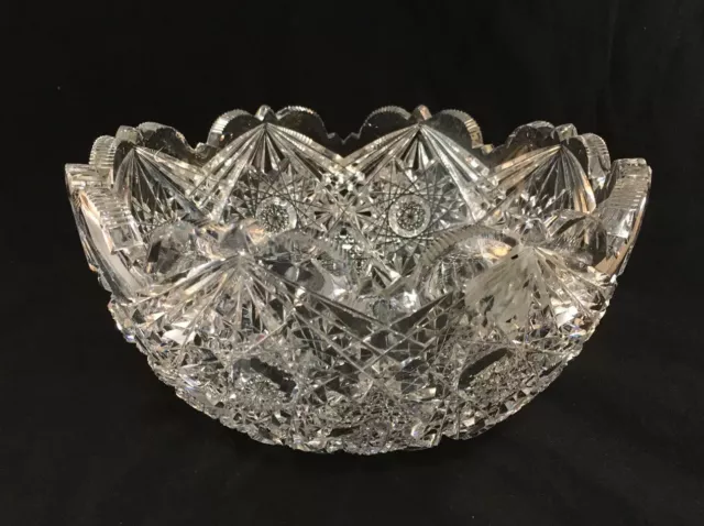 Antique American Brilliant Period Cut Glass Bowl All Over Hobstar & Cane Pattern