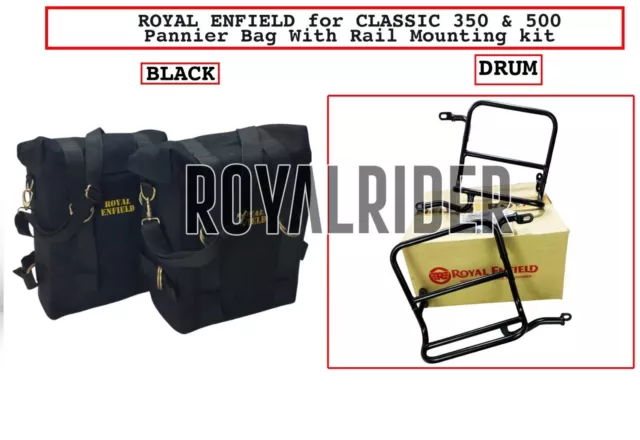 Par de bolsas de equipaje Royal Enfield, negro y kit de montaje, tambor...