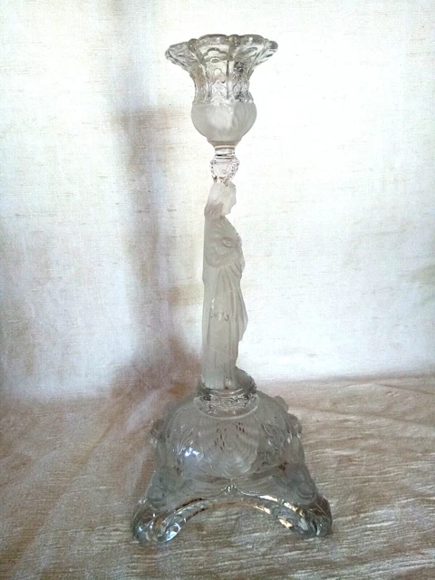 Bougeoir Chandelier Vintage En Verre Moulé Rose - Style Portieux Vallerysthal