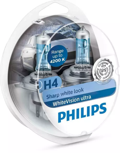 12342Wvusm Kit 4 Lampade Philips H4 White Vision Ultra+ W5W X Fari Effetto Xenon