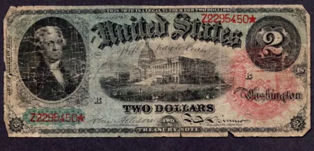 1869 Two Dollar Legal Tender Treasury Note "Rainbow" *STAR* Note S279