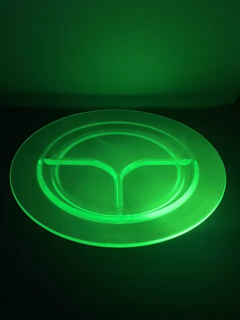 Vintage Green Uranium Depression Glass Divided Dinner Grill Plate 11"