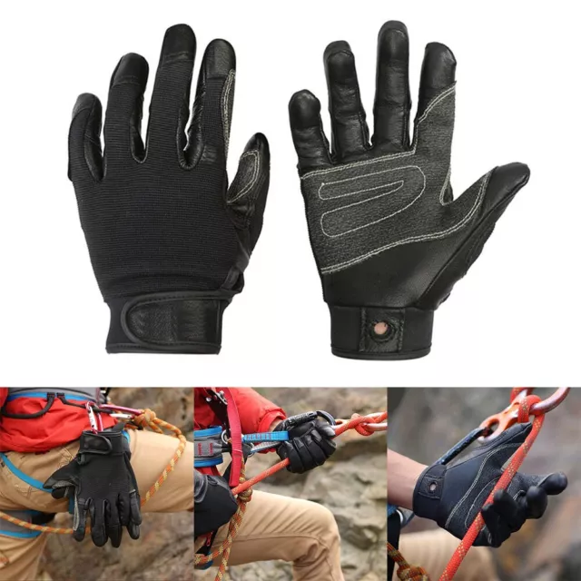 Schwarze Outdoor Sport Handschuhe aus Rindsleder für Kletter Enthusiasten