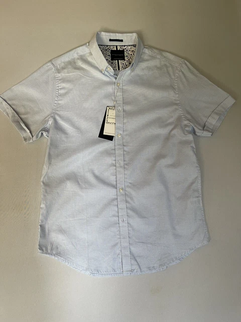 Denim & Flower Ricky Singh Men's M Button Up Short Sleeve Shirt Baby Blue.
