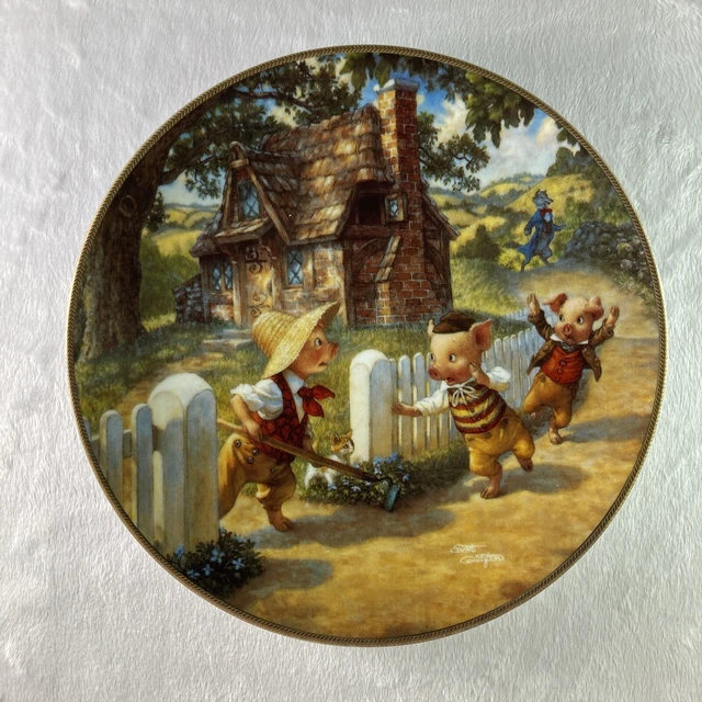 THE THREE LITTLE PIGS Plate Classic Fairy Tales Scott Gustafson #3 Bad Wolf