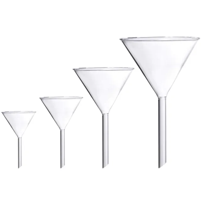Young4us Glass Funnel Set, 4 Pcs Lab Borosilicate Glass Funnels, 100mm (170mm Le
