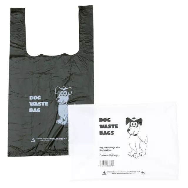 500 x sacs Dog Poo (sac Dog Poop/sacs à déchets) - poignée cravate noire
