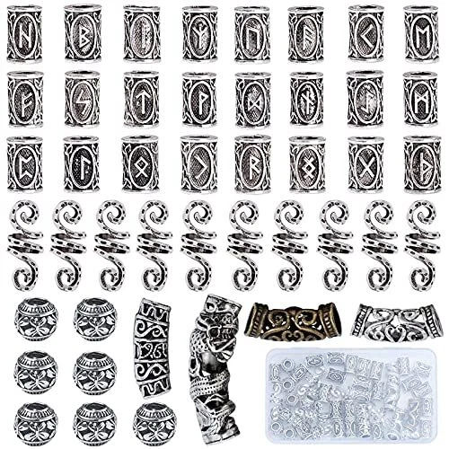 45 Pieces Viking Beard Beads Antique Norse Hair Tube Beads Dreadlocks Beads f...