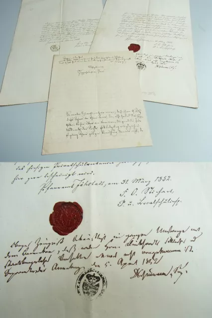 3 Dokumente JÖHSTADT 1852 und 1860: Zeugnisse & Brief KLINKHARDT, Sign. SCHUMANN