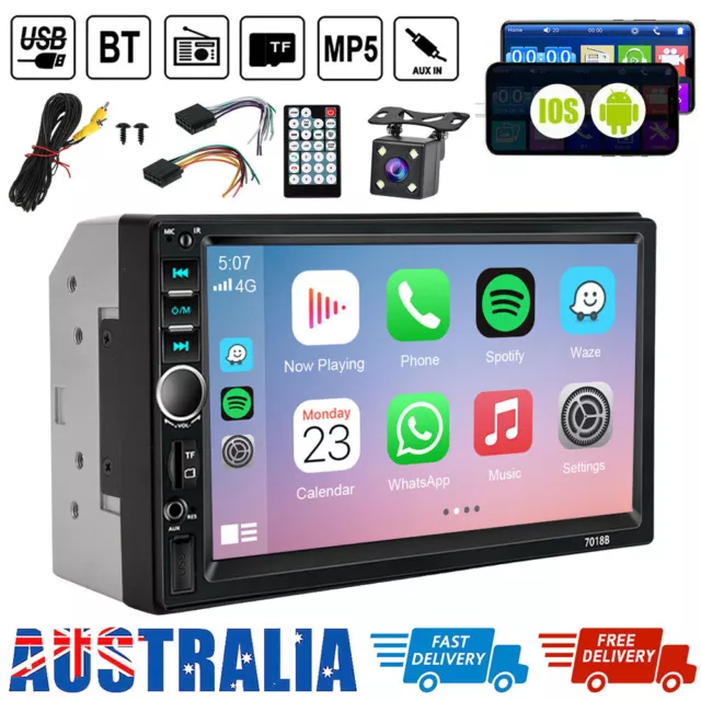 7" Double Din Car Stereo Bluetooth FM Head Units Touch Radio Reverse Camera USB