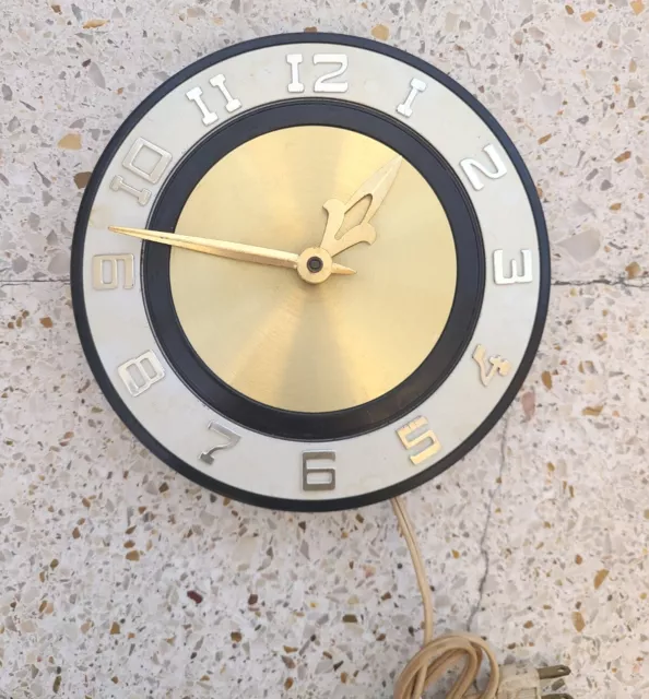 Vtg Robert Shaw Mid Century Modern Wall Clock Gold 1960s (Starburst) US