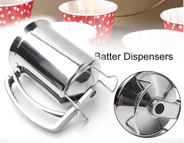 Batter Dispenser Stainless Steel Great For Pancake Muffins Cupcakes Hold 3 Cups