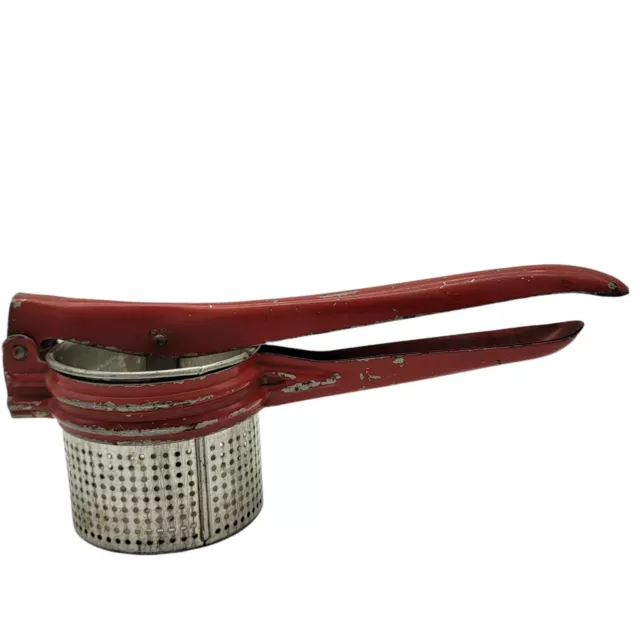 1950's Vintage Food Press Potato Ricer Juicer ~ Red Metal Handle Retro Kitchen
