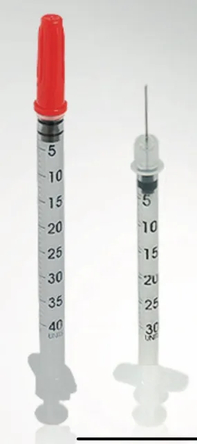 100 Stück Insulinspritzen mit Kanüle U40, 29G x 1/2”,  0,33x12,7 mm