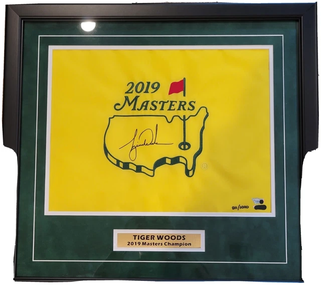 TIGER WOODS Signed/Framed 2019 Masters Flag Upper Deck/Fanatics w/COA