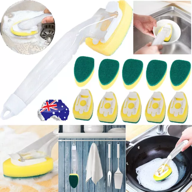 Dish Washing Tools Cleaning Brush With Refill Liquid Handle Sponge Replaceable