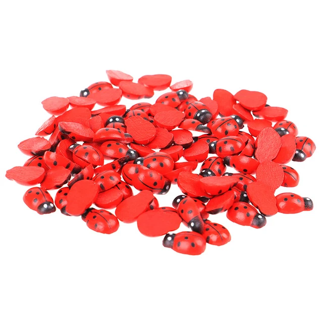 100 piezas/Bolso Pegatina de Madera Ladybird Niños Niños Pintado Hágalo usted mismo Artesanía Ladybug Y4