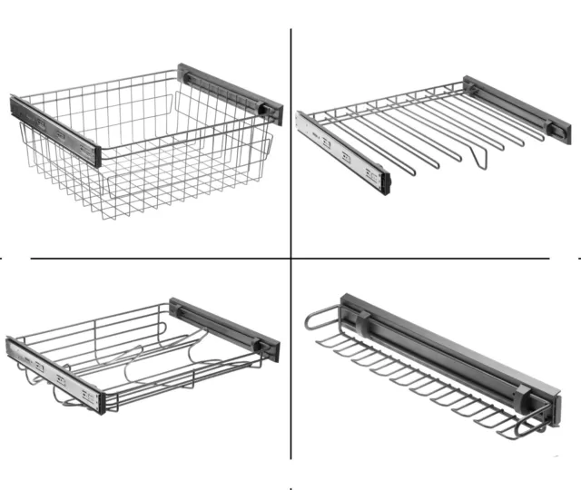 Soft close pull out wardrobe wire basket, Shoe rack, Trouser drawer, Ties hanger