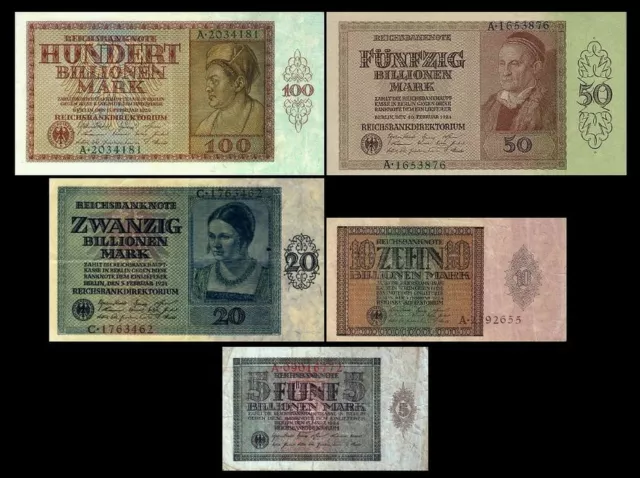 5 - 100 Billionen Reichsbanknoten Februar - März 1924 - 1+2. Ausg.- Reproduktion 2