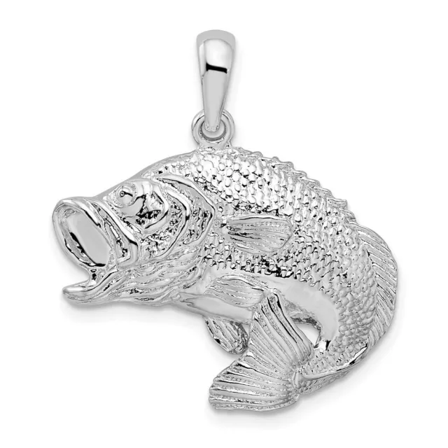 925 Sterling Silver Polished Jumping Bass Fish Necklace Charm Pendant Unisex