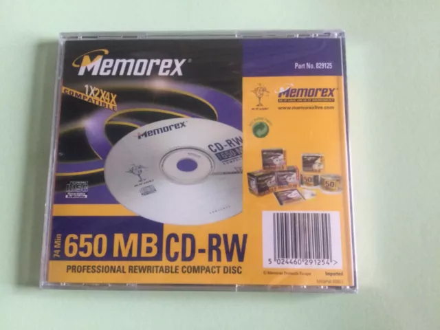 Memorex CD-RW 650MB 74 Min - Rewritable Blank CDRW Disc 829125 - NEW & SEALED