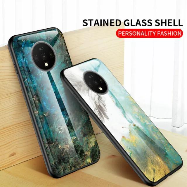 For OnePlus 7T Pro Luxury Marble Shockproof Tempered Glass Hard Back Case Cover