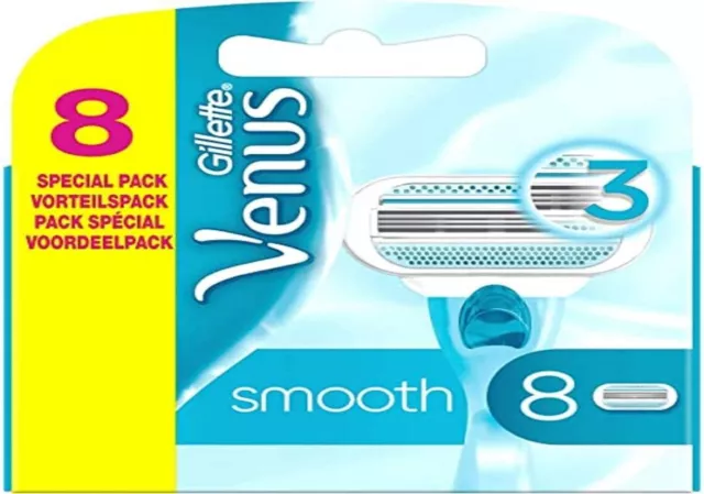 Gillette Venus Smooth Razor Blades - 8 Piece Bundle (2 Packs of 4)