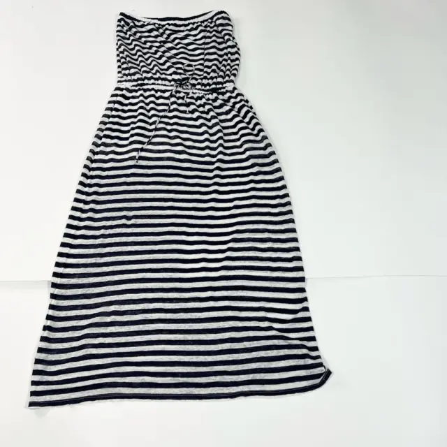 C & C California Dress Women's Large Navy Blue & White Stripes Maxi Tube Linen