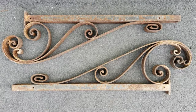 Antique Scroll Wrought Iron 45lb Architectural Salvage Bracket Corbel Leg 42"