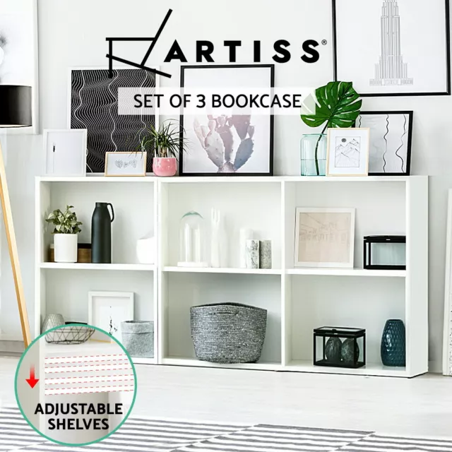 Artiss 3x Bookshelf Display Book Shelves Storage Cabinet Bookcase White VENA