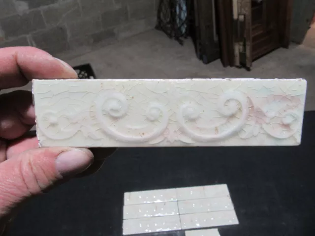 ~ Lot Of 7 + 2 Antique Tiles Scrollwork American Encaustic ~ 1.5 X 6 ~ Salvage