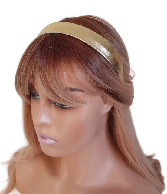 Gold or Silver faux leather headband - aliceband, 2.5cm wide - metal inner core