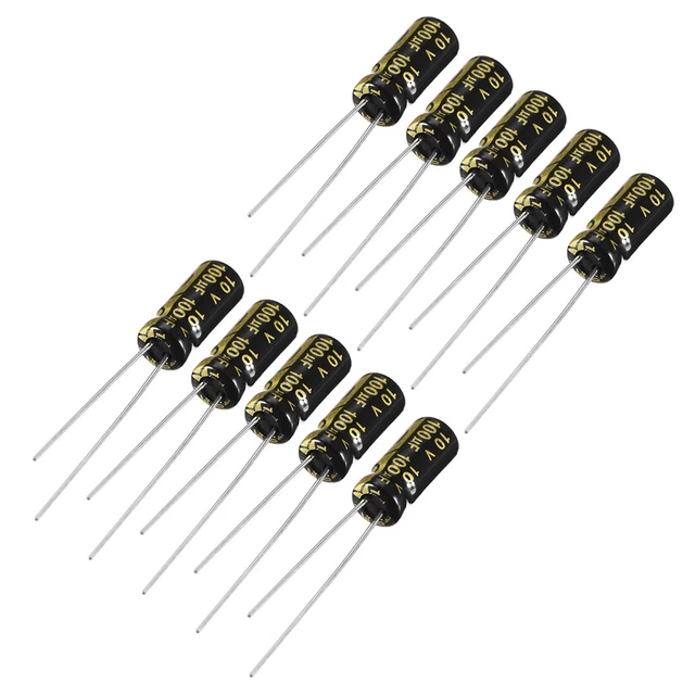 Radial Condensateur électrolytique 100uF 10V 105°C Vie 2000H 5x11mm Noir 10pc