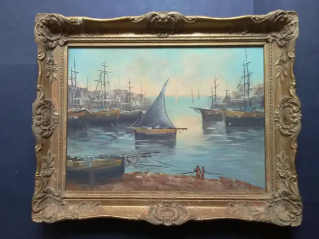 Early 20th Century Maritime Oil Painting, Boats, Sea, Harbour, Fishing, Signed