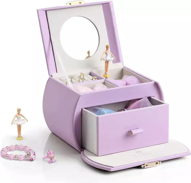 Musical Jewellery Box with Spinning Ballerina, Lockable Jewelry Case with Unicor