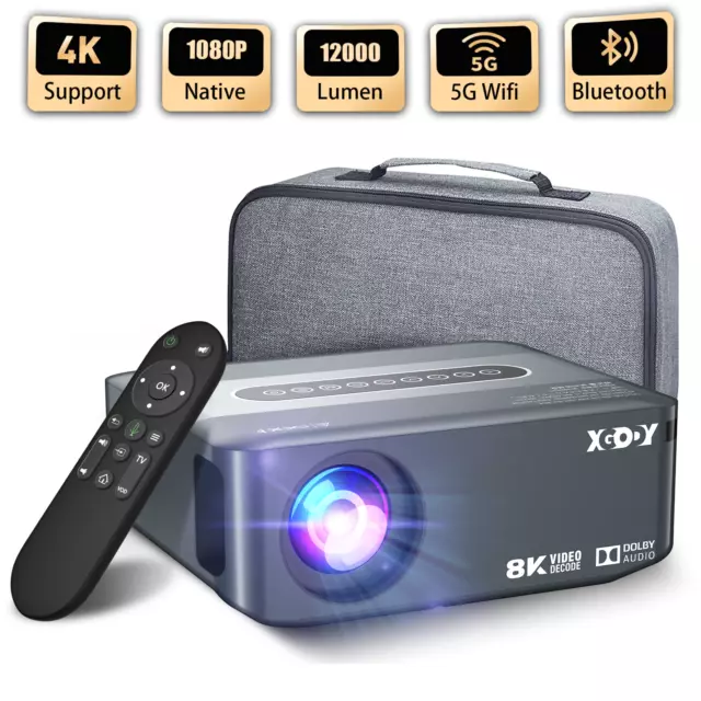 Mini Smart Projector 1080P 4K HD 5G WiFi 12000 Lumen Home LED Theater Cinema USB