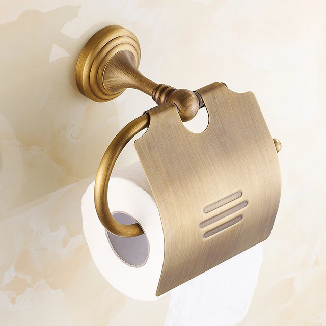 Toilet Paper Holder Wall Mount Vintage Bathroom Antique Brass Tissue Roll Paper