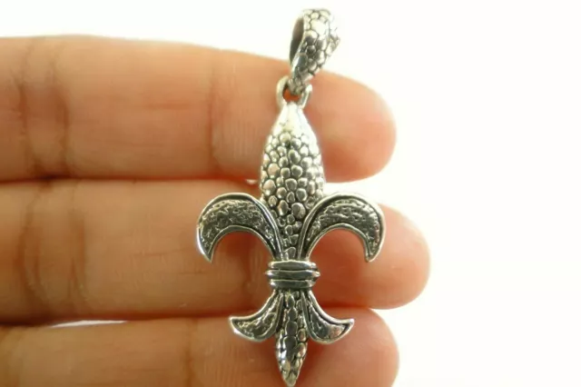 Fleur De Lis Dot Edged No Stone 925 Sterling Silver Pendant