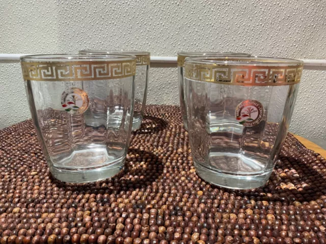 Set Of 4 Hand Made In Italy Crystal Whiskey Glasses - Gold Greek Key