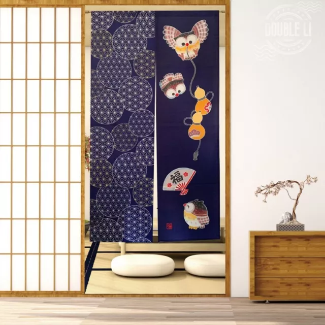 JAPANESE Noren Door Curtain Doorway Hanging Room Divider Blind Tapestry Blue Owl
