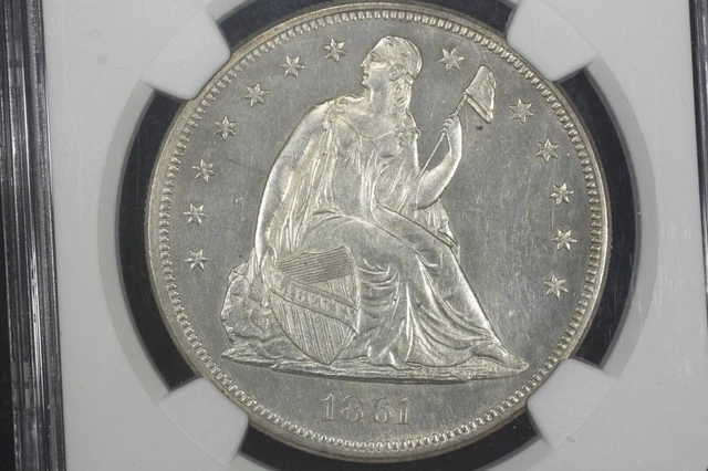1861 Seated Liberty Dollar, Mintage 77,500, Near Choice BU, NGC MS-62