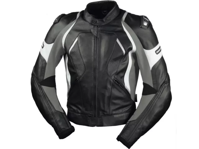 iXS Veste en Cuir Canopus Noir-Gris-Blanc Blouson Moto de Vachette