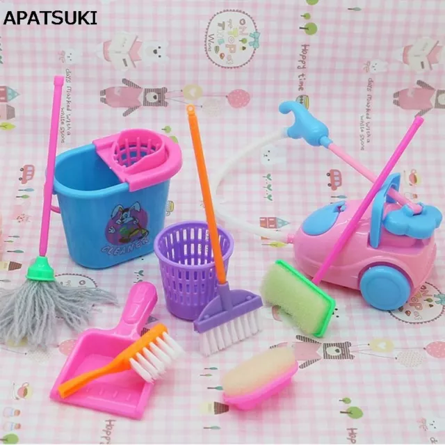 1SET 9pcs Mini Doll Accessories Household Cleaning Tools for 1/6 Dollhouse Toy